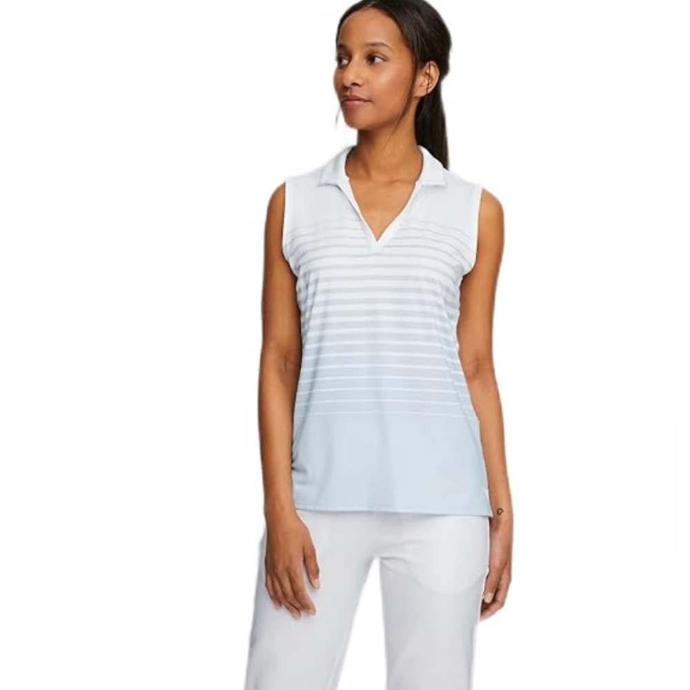 NWT Puma light blue striped “Mattr” sleeveless polo